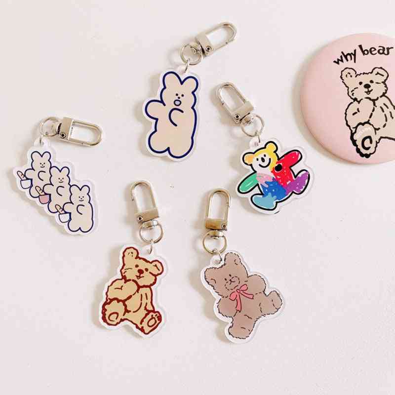 Porta-chaves de urso colorido bonito dos desenhos animados, porta-chaves para bolsa feminina
