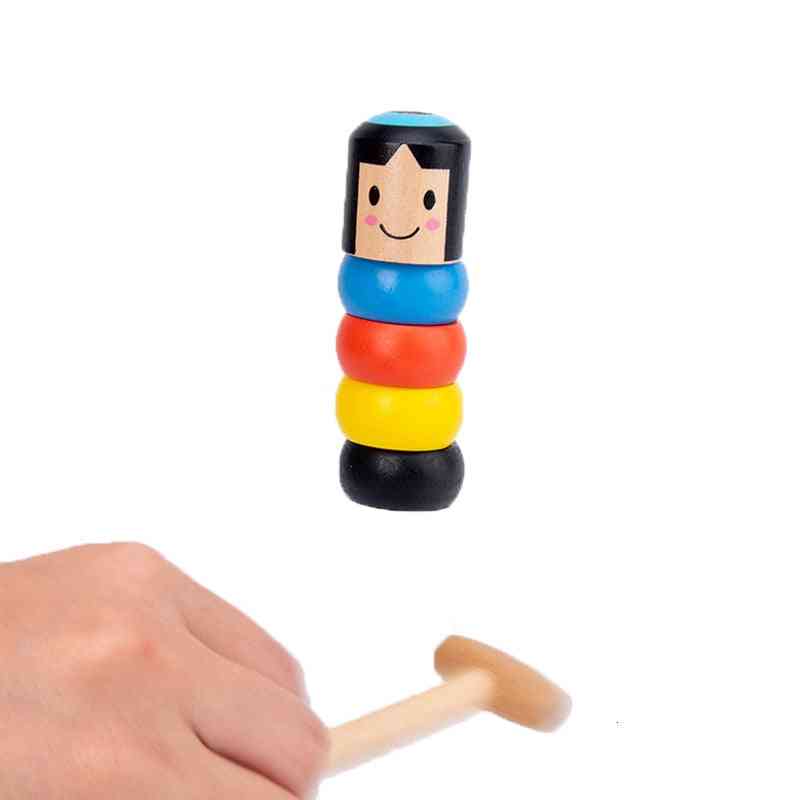 Immovable Tumbler Magic Stubborn Wood Man Toy, Unbreakable Tricks Close-up Stage