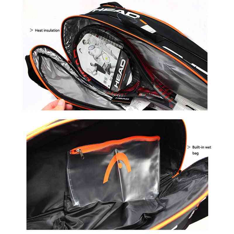 тенис спортна чанта, голям капацитет с 6-9 тенис ракети за мъже, дамска чанта за бадминтон (черна)
