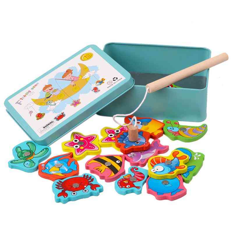 Baby pedagogiska trä magnetiska fiske leksak set för barn fisk spel