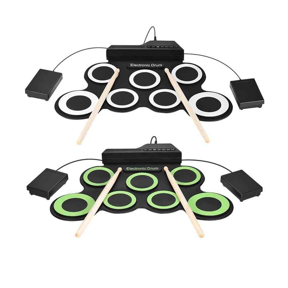 Portable Electronic Drum Set With Drum Sticks And Foot Pedal