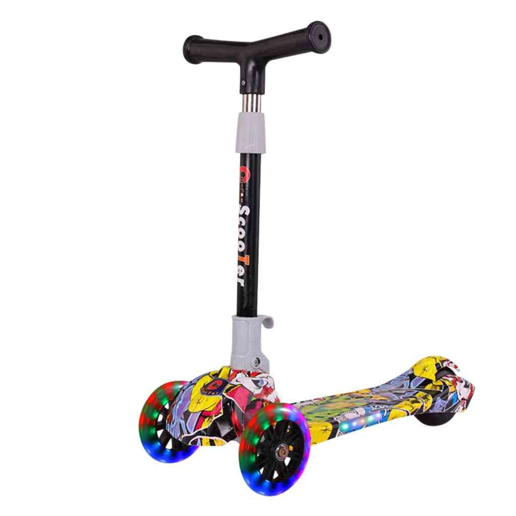 Folding Kick Scooter Adjustable T-bar Handlebar With Led Light Skateboard