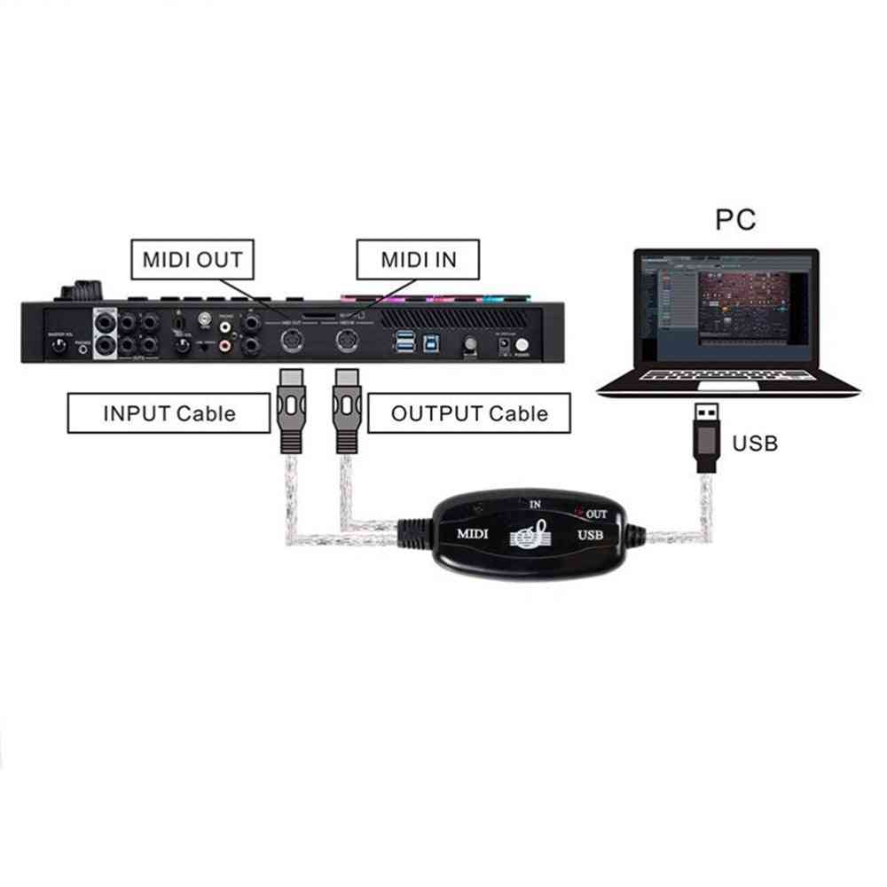 Midi til usb-kabel bærbar praktisk slitesterk tilkoblingstilbehør, musikkredigeringsledning, konverteringsverktøy for instrumentlyd -