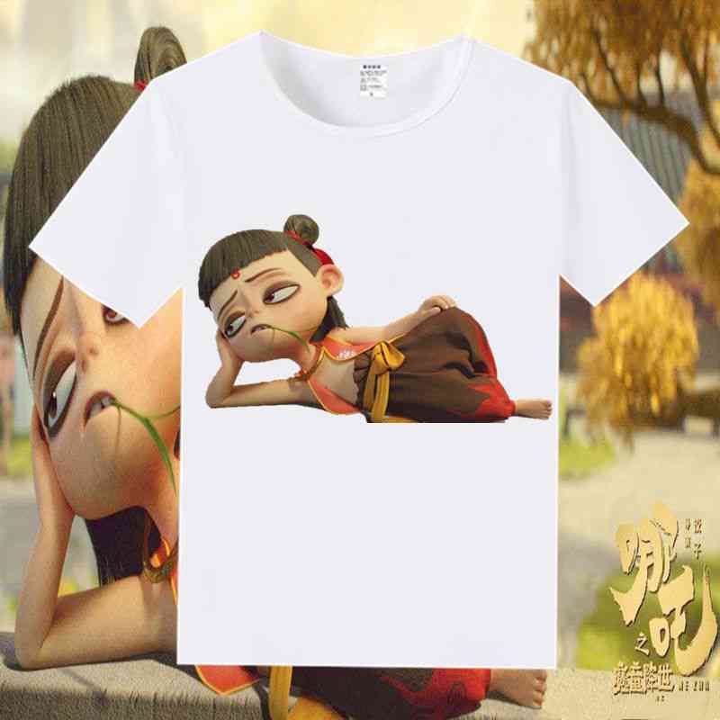 Dessin animé anime nezha magic boy imprimer t-shirt à manches courtes, enfants skateboarding sportswear