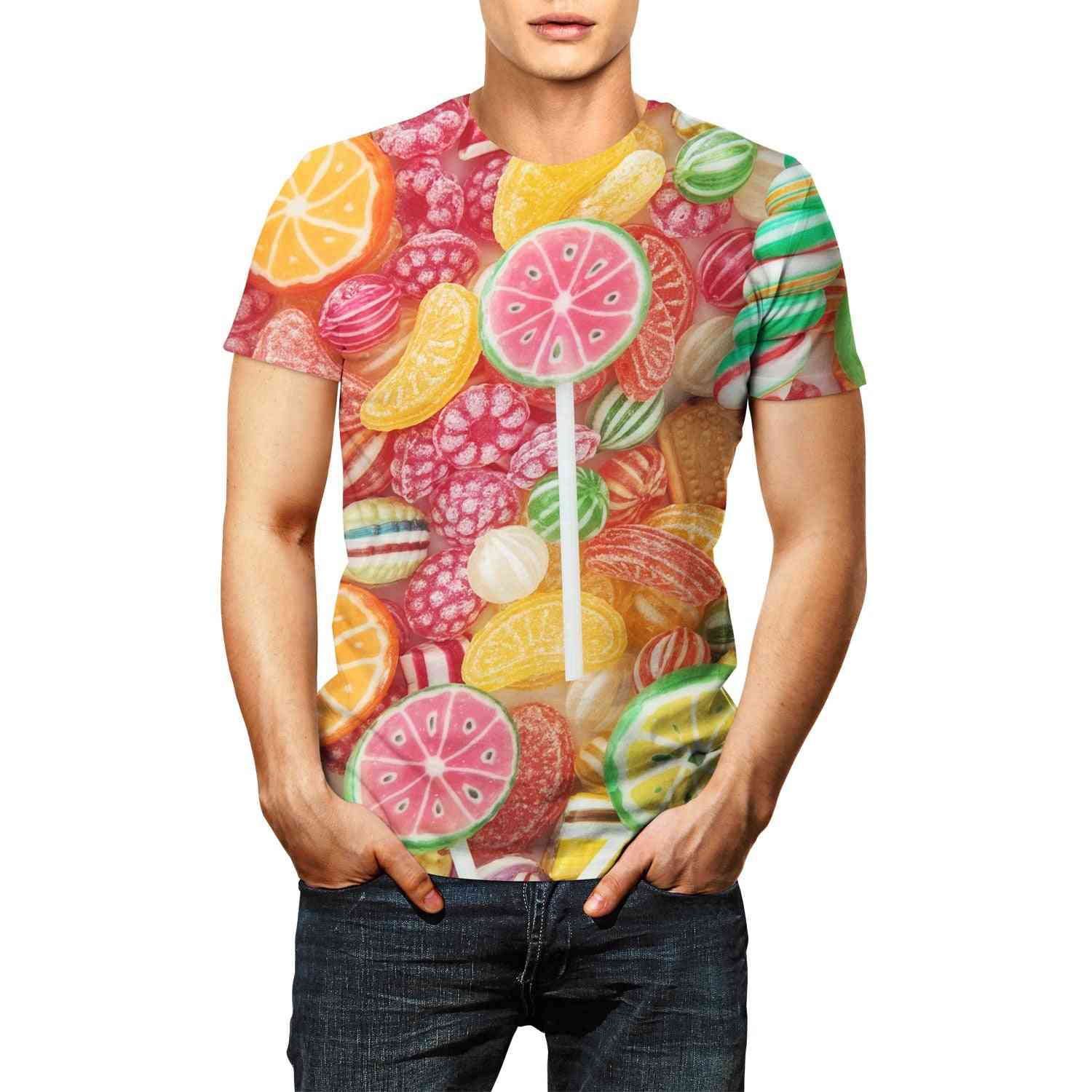 3d Sweet Sugar Printed T-shirt Summer Short Sleeve O-neck Tops Fashion Colorful Candy