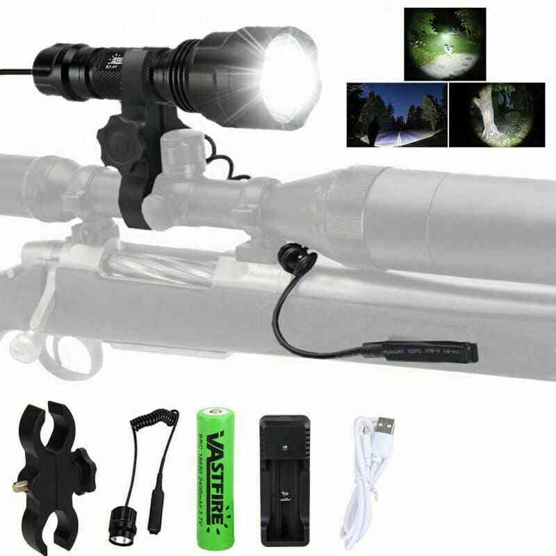 Hunting Flashlight Led, Weapon Pistol Light+rifle, Gun Rail Mount+pressure Switch+charger