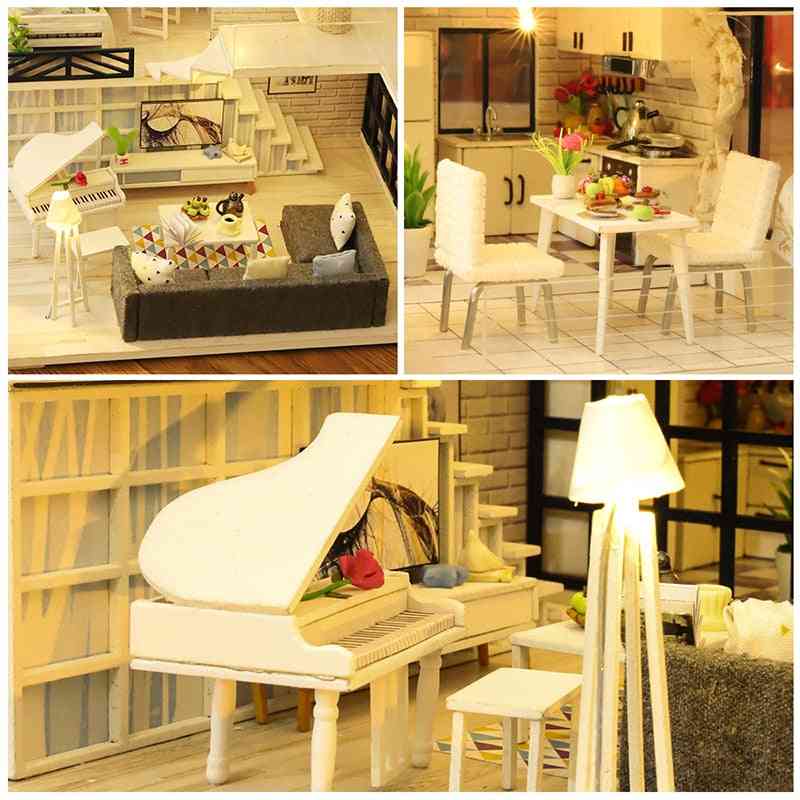 Drevená miniatúrna stavebnica domového nábytku pre bábiky pre
