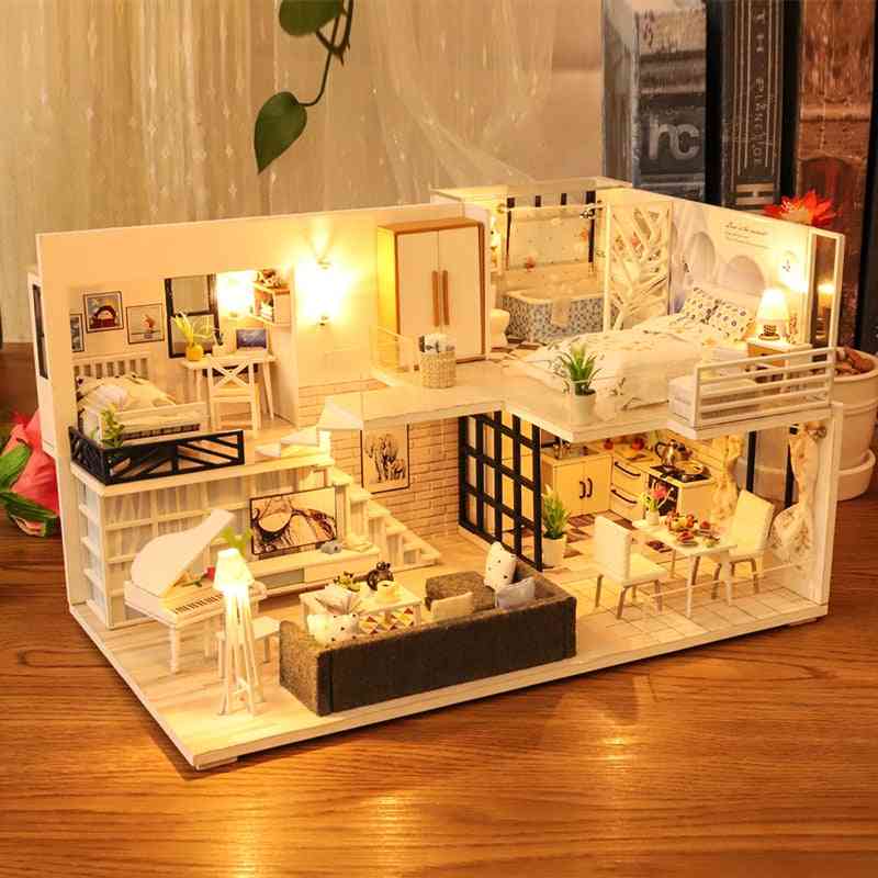 Drevená miniatúrna stavebnica domového nábytku pre bábiky pre