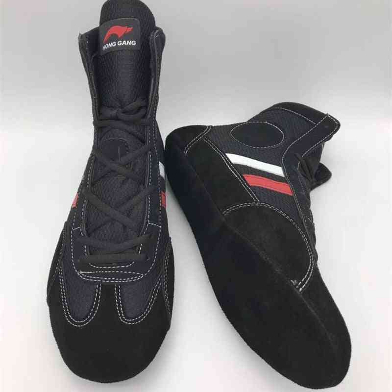 Zapatos de lucha de fondo suave para interiores - zapatillas de deporte de cuero de lucha de boxeo botas deportivas