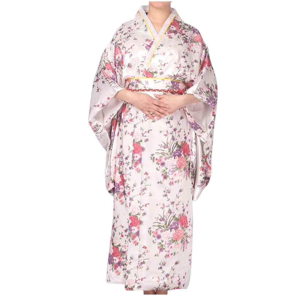 Simulation Silk kimono Long Sleeve Female Printed Bathrobe