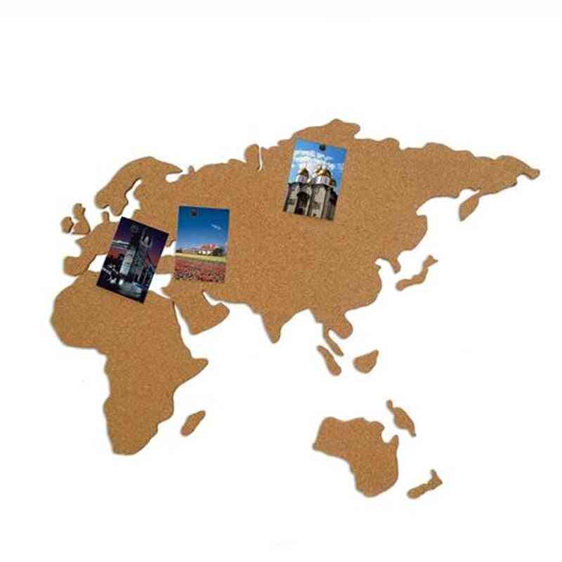 Houten kurk / prikbord in de vorm van een wereldkaart voor kantoor / school / thuis