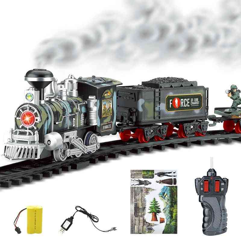 Rc Conveyance Rail Car Electric Steam Smoke Track Train Simulation Rechargeable Set Toy