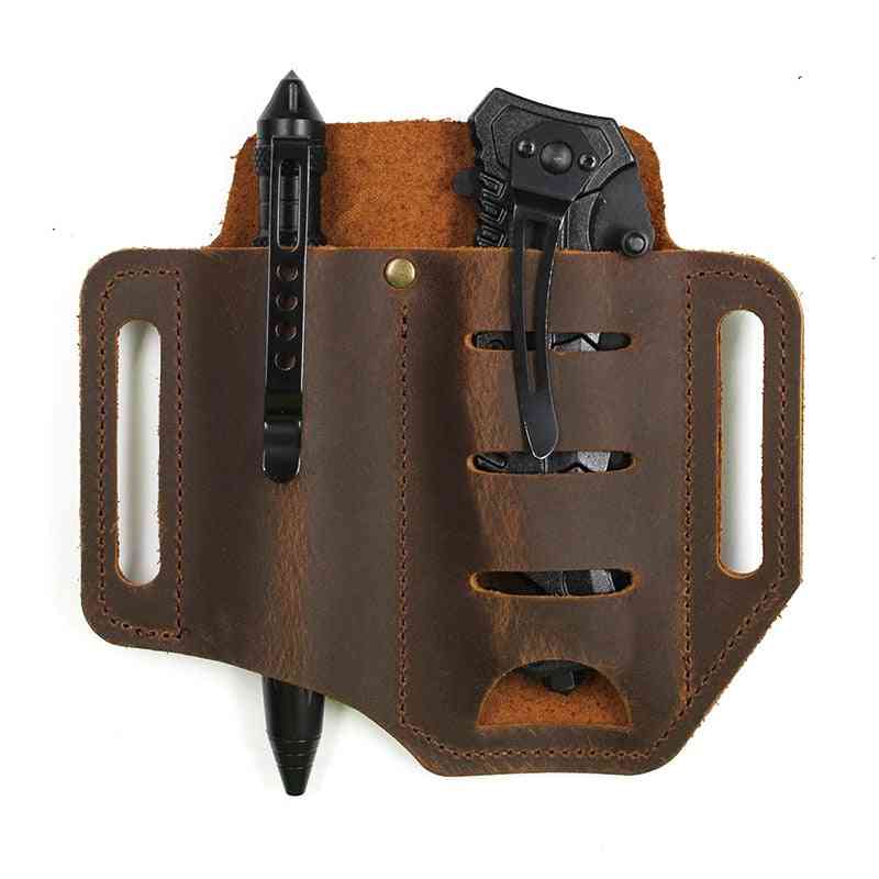 Edc Outdoor Leather Multi-tools Holder -tactical Belt Pouch