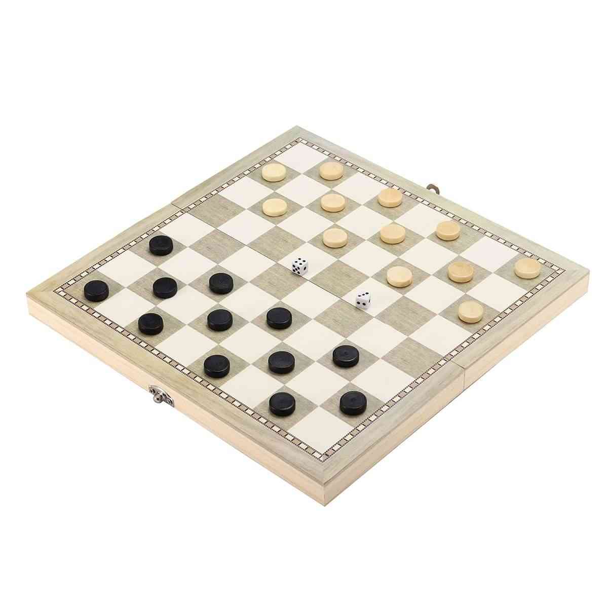 Hopfällbart träschackbrädeset, resespel, backgammon checkers leksak, schackmänunderhållning