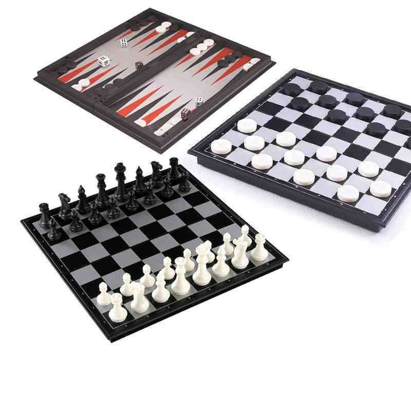 Magnetic Chess Backgammon Checkers Set, Foldable Board Game