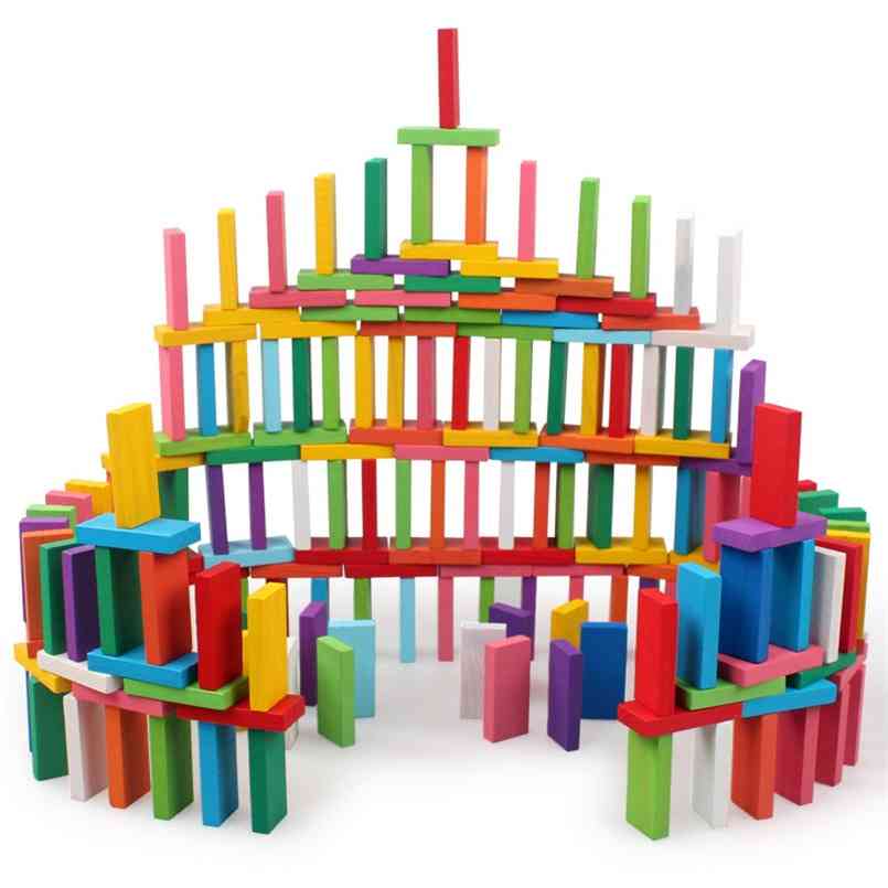 Juego de juguetes de bloques de construcción de dominó de madera arcoíris