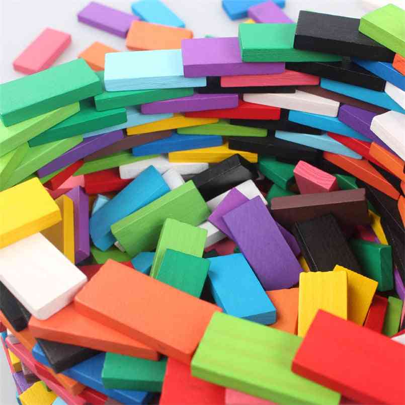 Juego de juguetes de bloques de construcción de dominó de madera arcoíris