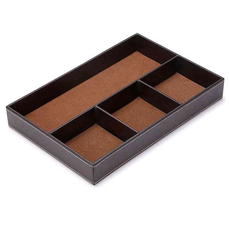 Pu Leather, 4 Slots Desk Drawer Organizer For Office