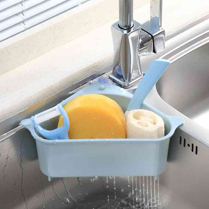 Kitchen Sink Mounted Triangular Strainer For Vegetables, Fruite, Sponge Holder, Storage Rack