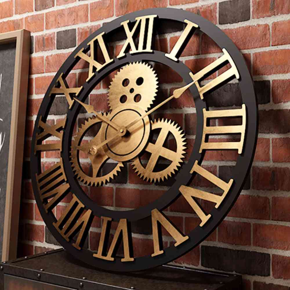 Ceas de perete decorativ realizat manual, supradimensionat și 3D retro rustic