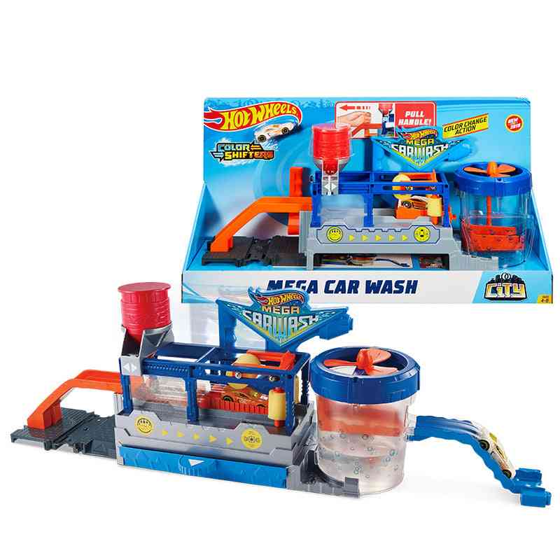 Original hot wheels coche pista ciudad mega estación de lavado de coches con juguete educativo para niños cambiables de color fundido