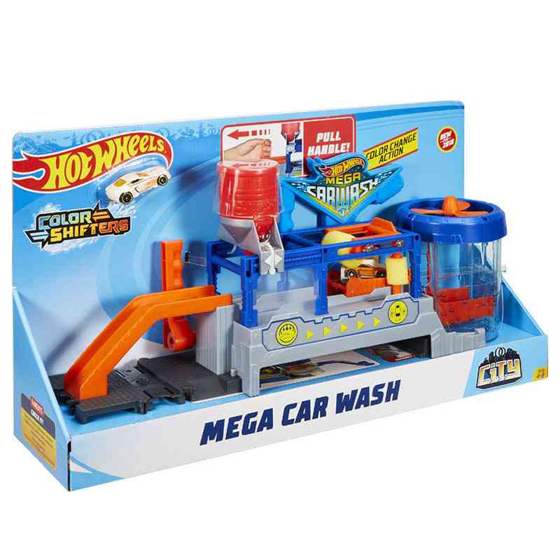 Original hot wheels coche pista ciudad mega estación de lavado de coches con juguete educativo para niños cambiables de color fundido