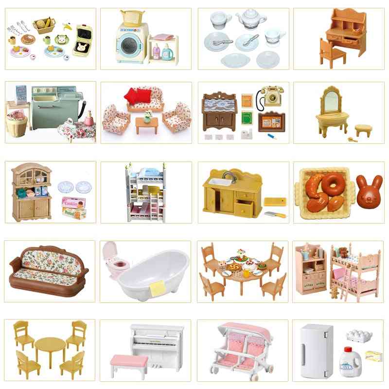 Poppenhuis, meubels / keuken / badkamer / voedsel speelset accessoires