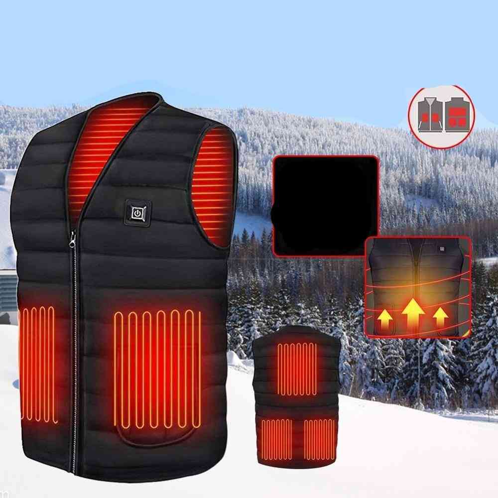 9 Areas Men Heated, Smart Cotton/usb Electric Heating  Vest, Infrared, Outdoor Thermal Winter Warm Jacket