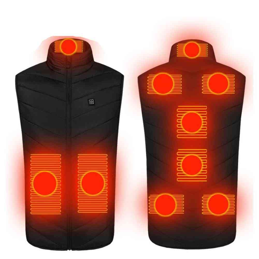 9 Areas Men Heated, Smart Cotton/usb Electric Heating  Vest, Infrared, Outdoor Thermal Winter Warm Jacket
