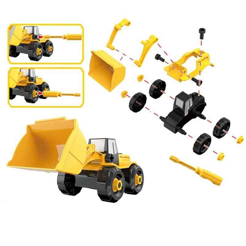 Blocuri de bricolaj montessori, piuliță cu șurub, asamblare camion ciment, model de vehicul excavator jucărie