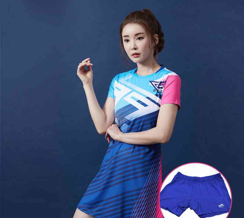 Women Sport Badminton / Tennis Dresses, Slim Sportswear Set With Safety Shorts