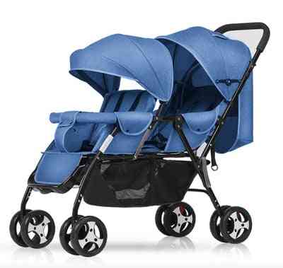Cărucior dublu dublu pentru copii, pliabil portabil, scaunele din față și din spate, plată plată, cărucior pentru bebeluși