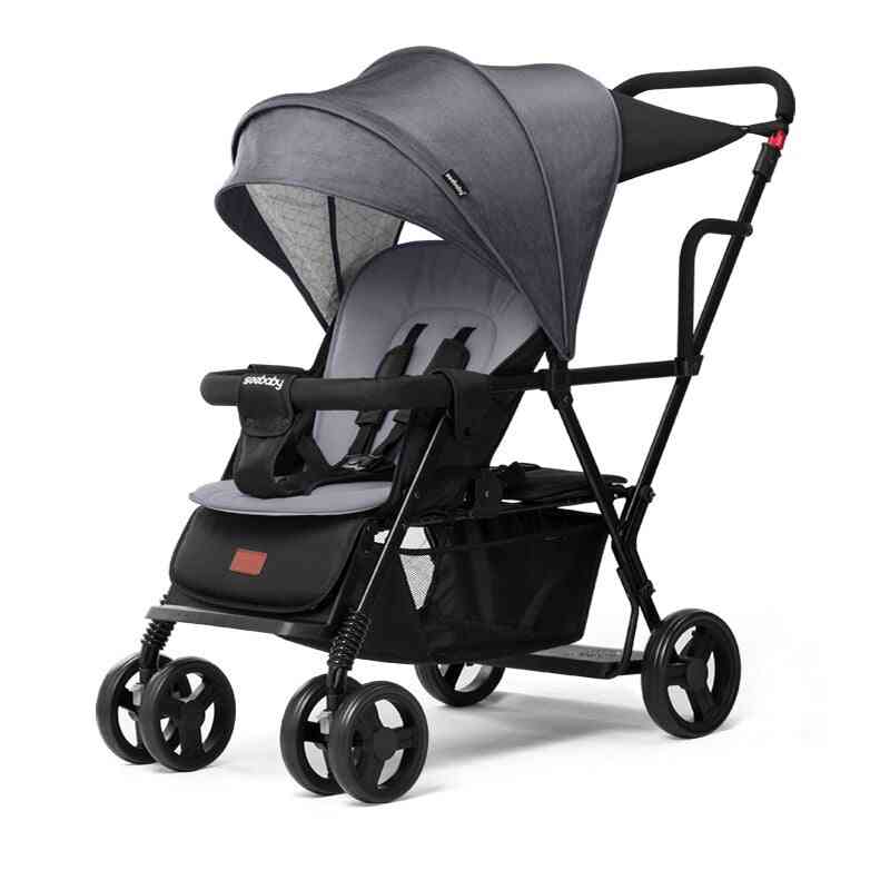 Lightweight Twin Baby Can Sit Reclining Strollers, Double Seat Cart