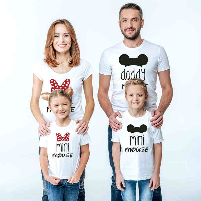Daddy, Mommy And Me Family T-shirt-mini Mouse Cartoon Design Matching Outfits