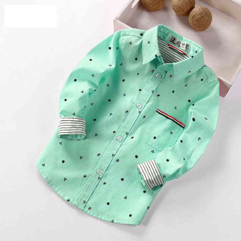 Spring Full Sleeve Printed Anchor Auspicious Pattern Boy Shirts