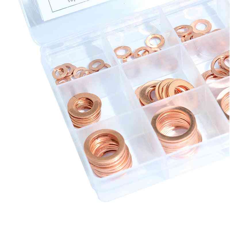 Assorted Copper Washer Gasket Set, Flat Ring Seal Assortment Kit