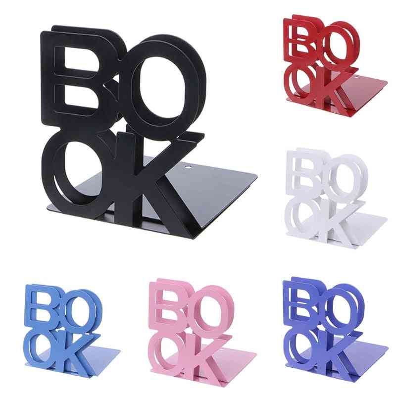 Alfabetvormige boekensteunen, ijzeren steunhouder, bureaustandaarden voor boeken