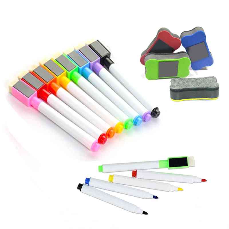 Slettbare fargerike skoletavle penn tørke markører innebygd i elevbarns tegning