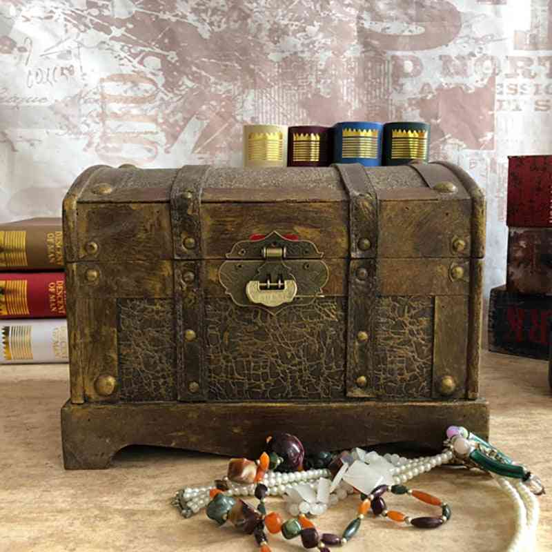 Wooden Pirate Treasure Chest Gem Jewelry Storage Box