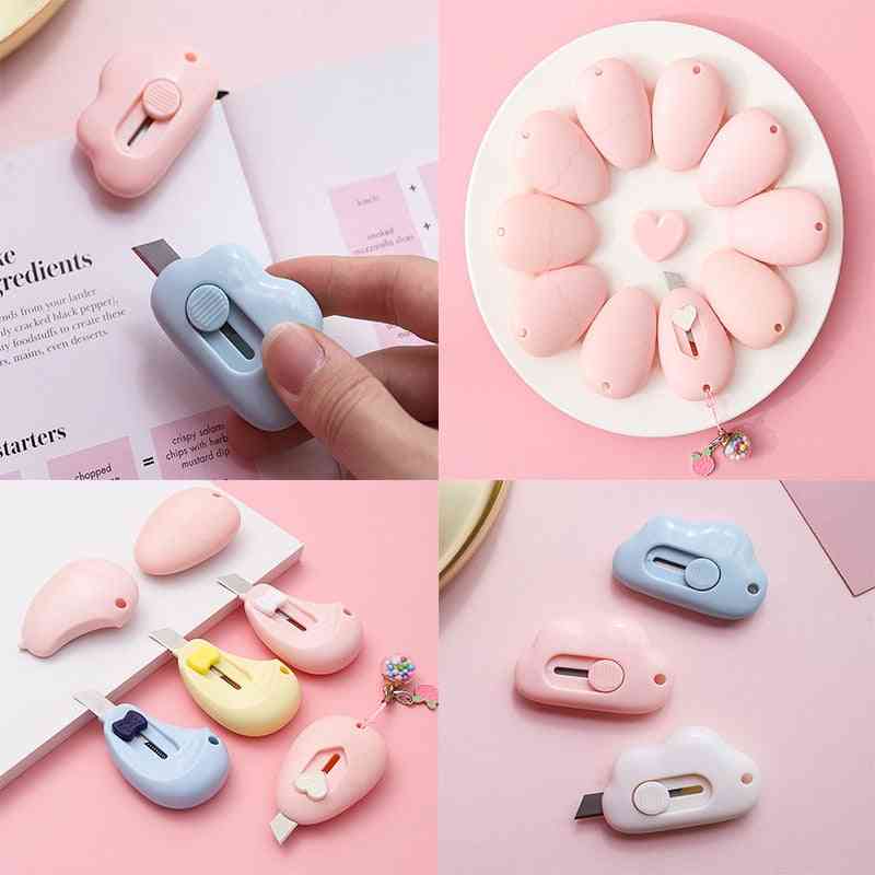 Cute Cloud Color Mini Portable Utility Knife, Paper Cutter, Razor Blade, Office Stationery