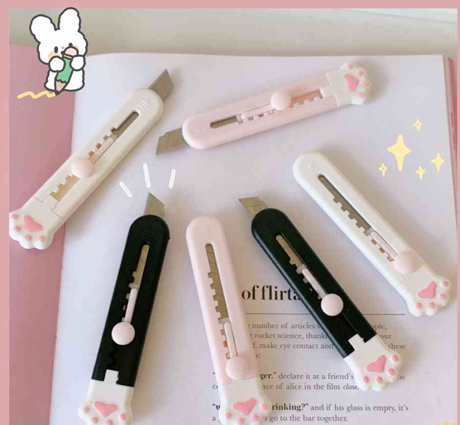 Mini Pocket Cat Paw Art Utility Knife Paper Cutter Craft Wrapping Refillable Blade Stationery