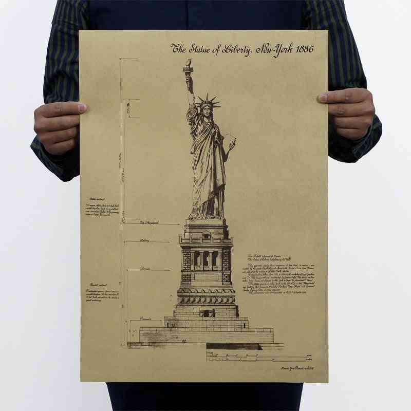 The Statue Of Liberty Usa Vintage Kraft Paper Classic Poster Home Wall Decor