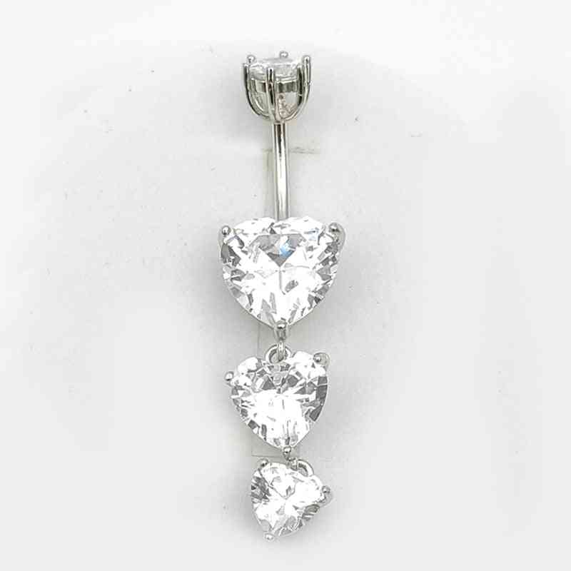 Sterling Silver Belly Button Ring Heart, Cubic Zircon Navel Piercing Jewelry