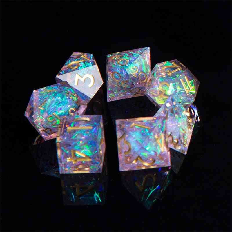 Dnd Role Playing Game-dice, Handcrafted 7-die Polyhedral Mirror Dice Set
