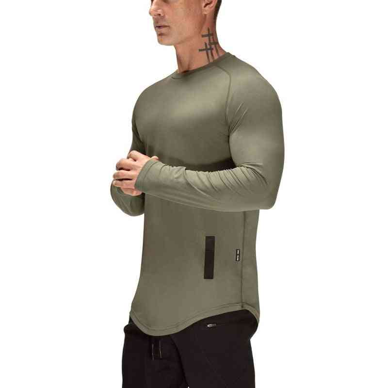 Mænds langærmet sportstop, solid crossfit t-shirt til gym / fitness løb / træningstrøje