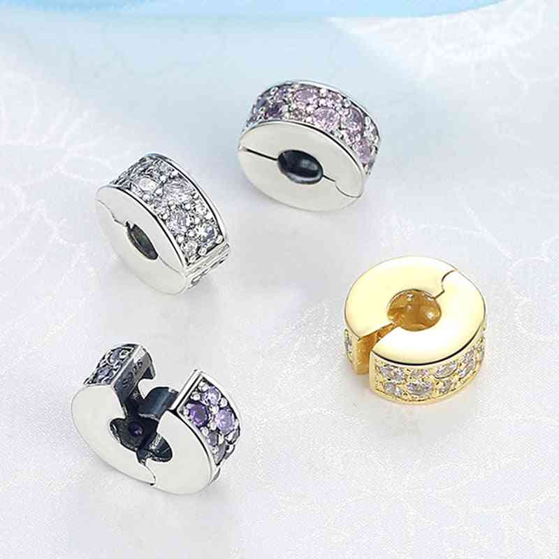 Silver Beads Shining Elegance Clips Charms  Original Bracelets Women Diy Jewelry
