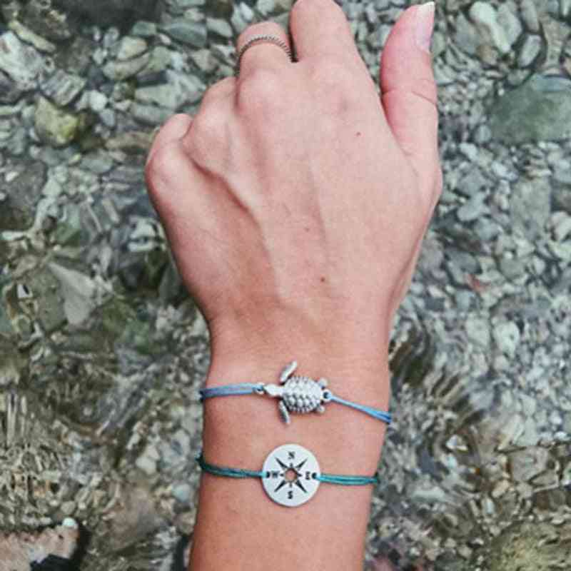 Conjunto de pulseras de cadena colgante de ola de tortuga marina para mujer, accesorios de joyería hechos a mano
