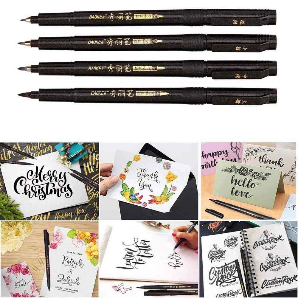 Sæt med kalligrafipenn - fint medium børstespids til håndbogstaver, tegning, skrivning, kunstværktøj til signatur