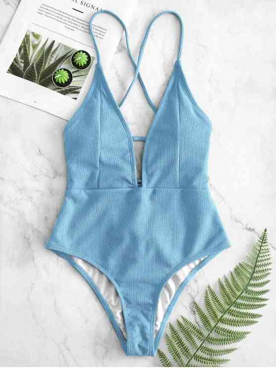 Women Swimwear High Cut Out Swimsuit, Backless Thong Bathing Suit
