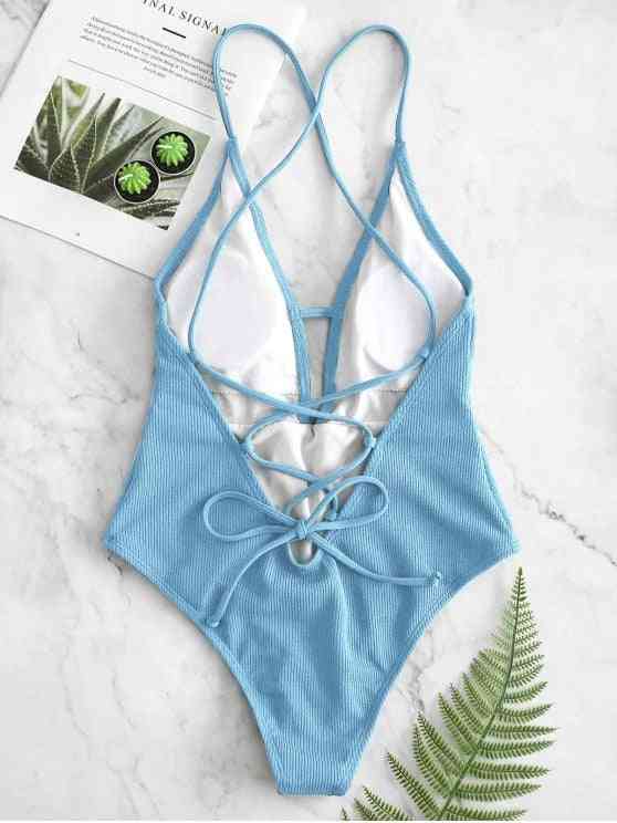 Women Swimwear High Cut Out Swimsuit, Backless Thong Bathing Suit